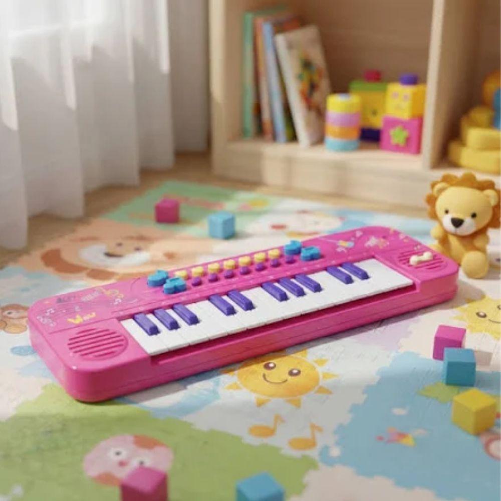Teclado Toca Musica Com Microfone Menina Rosa - 5