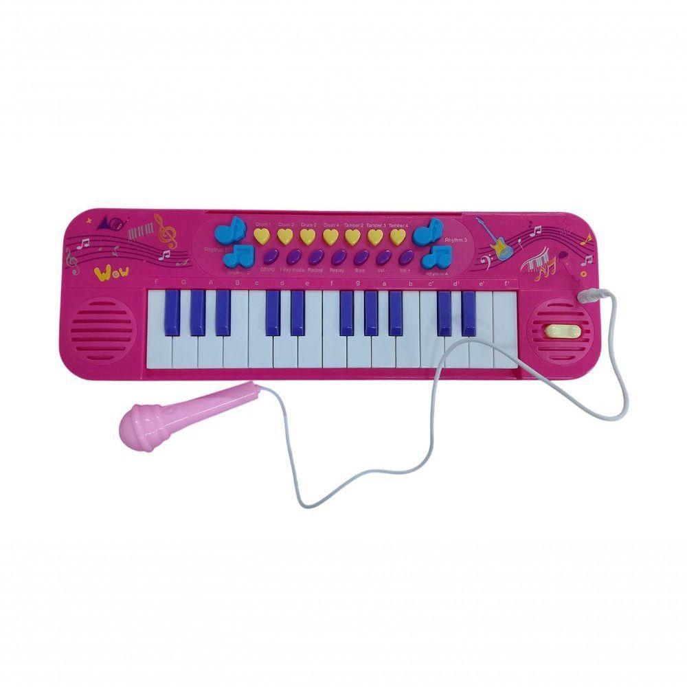 Teclado Toca Musica Com Microfone Menina Rosa - 9