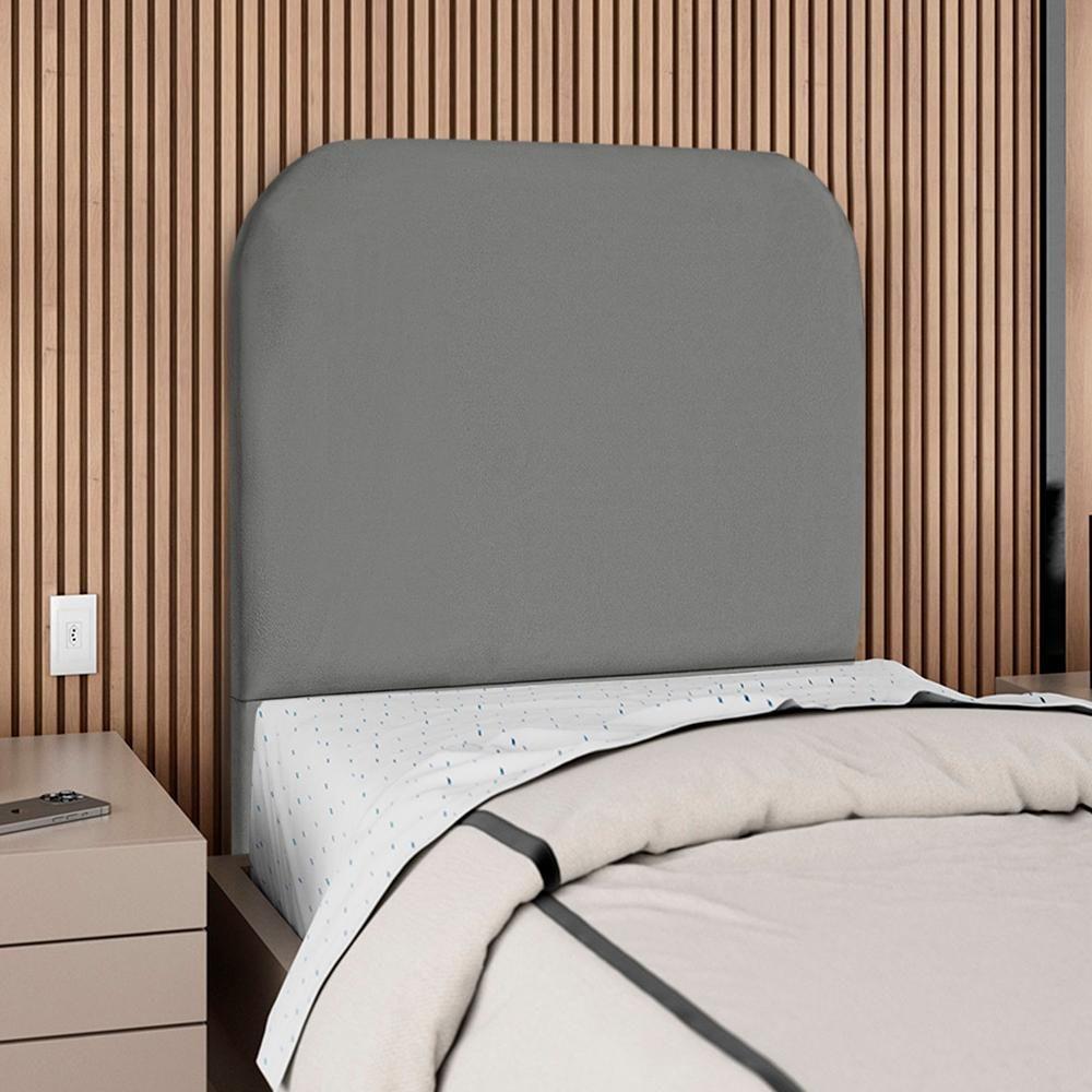 Cabeceira Solteiro 90 Cm Com Frame Alana Suede Cinza Artte Cinza - 2