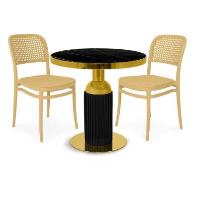 Conjunto Mesa De Jantar Redonda Imperial 70cm Preta Com 2 Cadeiras Roma - Nude
