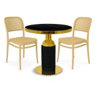 Conjunto Mesa De Jantar Redonda Imperial 70cm Preta Com 2 Cadeiras Roma - Nude - 1