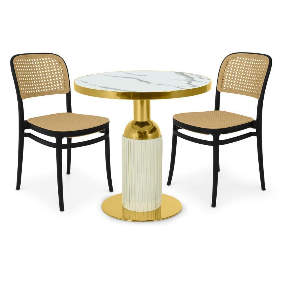 Conjunto Mesa De Jantar Redonda Imperial 70cm Branca Com 2 Cadeiras Roma - Preto - 1