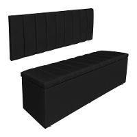 Kit Cabeceira Painel E Calçadeira Baú Casal King 1,95m Londres Veludo Preto Dal Poz Estofados - 1