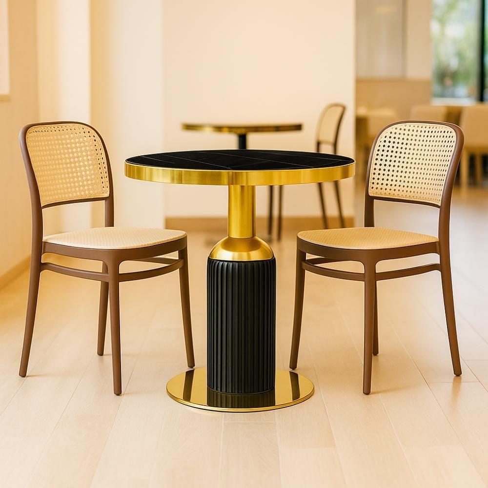 Conjunto Mesa De Jantar Redonda Imperial 70cm Preta Com 2 Cadeiras Roma - Marrom - 2