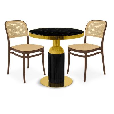 Conjunto Mesa De Jantar Redonda Imperial 70cm Preta Com 2 Cadeiras Roma - Marrom