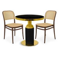 Conjunto Mesa De Jantar Redonda Imperial 70cm Preta Com 2 Cadeiras Roma - Marrom - 1
