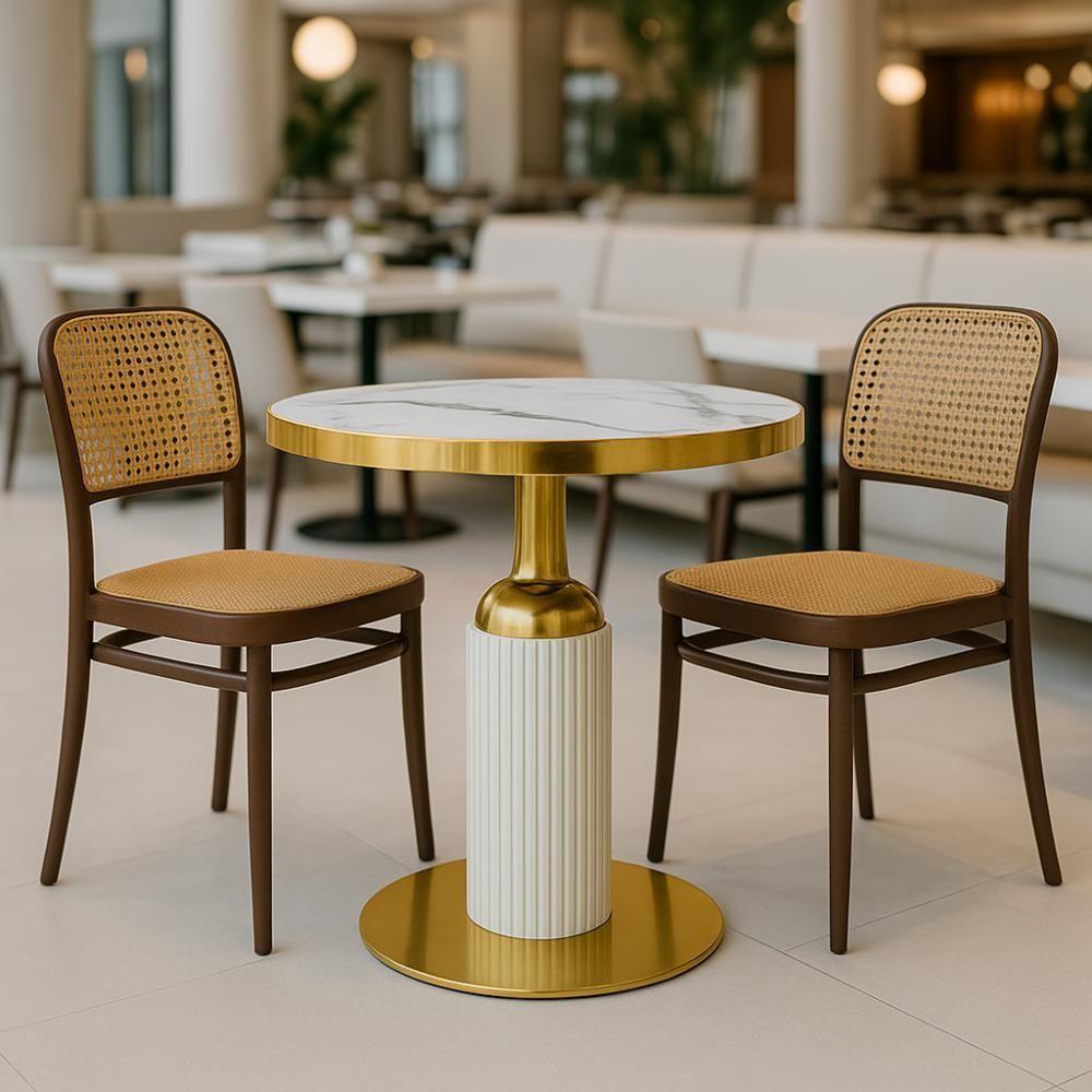 Conjunto Mesa De Jantar Redonda Imperial 70cm Branca Com 2 Cadeiras Roma - Marrom - 2