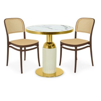 Conjunto Mesa De Jantar Redonda Imperial 70cm Branca Com 2 Cadeiras Roma - Marrom