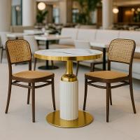 Conjunto Mesa De Jantar Redonda Imperial 70cm Branca Com 2 Cadeiras Roma - Marrom - 2