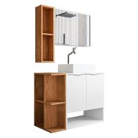 Gabinete Banheiro Star 2 Portas Com Espelheira E Cuba Dalla Branco/naturale - 2