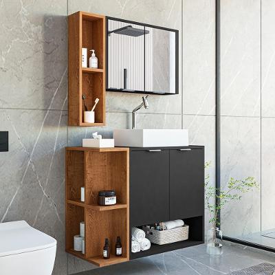 Gabinete Banheiro Star 2 Portas Com Espelheira E Cuba Dalla Preto Fosco/naturale