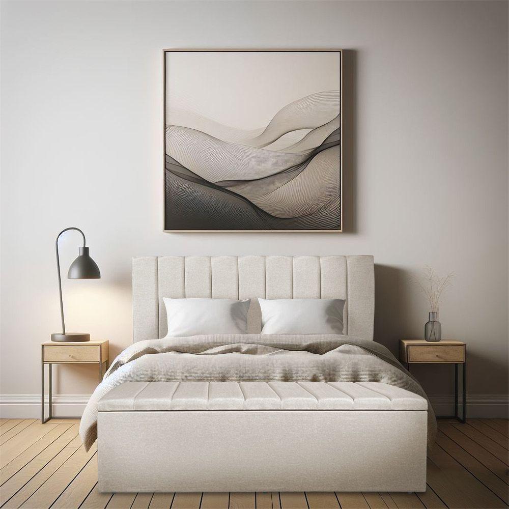 Kit Cabeceira E Calçadeira Baú Solteiro 0,90m Londres Linho Bege Dal Poz Estofados - 2