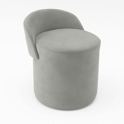 Puff Encosto Confortável Sala Estilo Moderno Redondo Suede Cinza