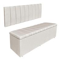 Kit Cabeceira Painel E Calçadeira Baú Casal 1,40m Londres Linho Bege Dal Poz Estofados - 1