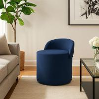 Puff Encosto Confortável Sala Estilo Moderno Redondo Suede Azul Marinho