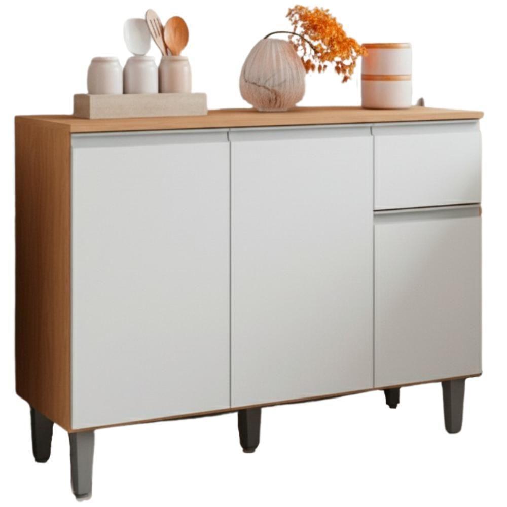 Balcao Com Tampo 105 Cm Vanessa Amendoa Branco Reajl Moveis Amendoa Branco - 1