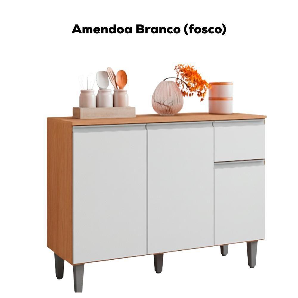 Balcao Com Tampo 105 Cm Vanessa Amendoa Branco Reajl Moveis Amendoa Branco - 4