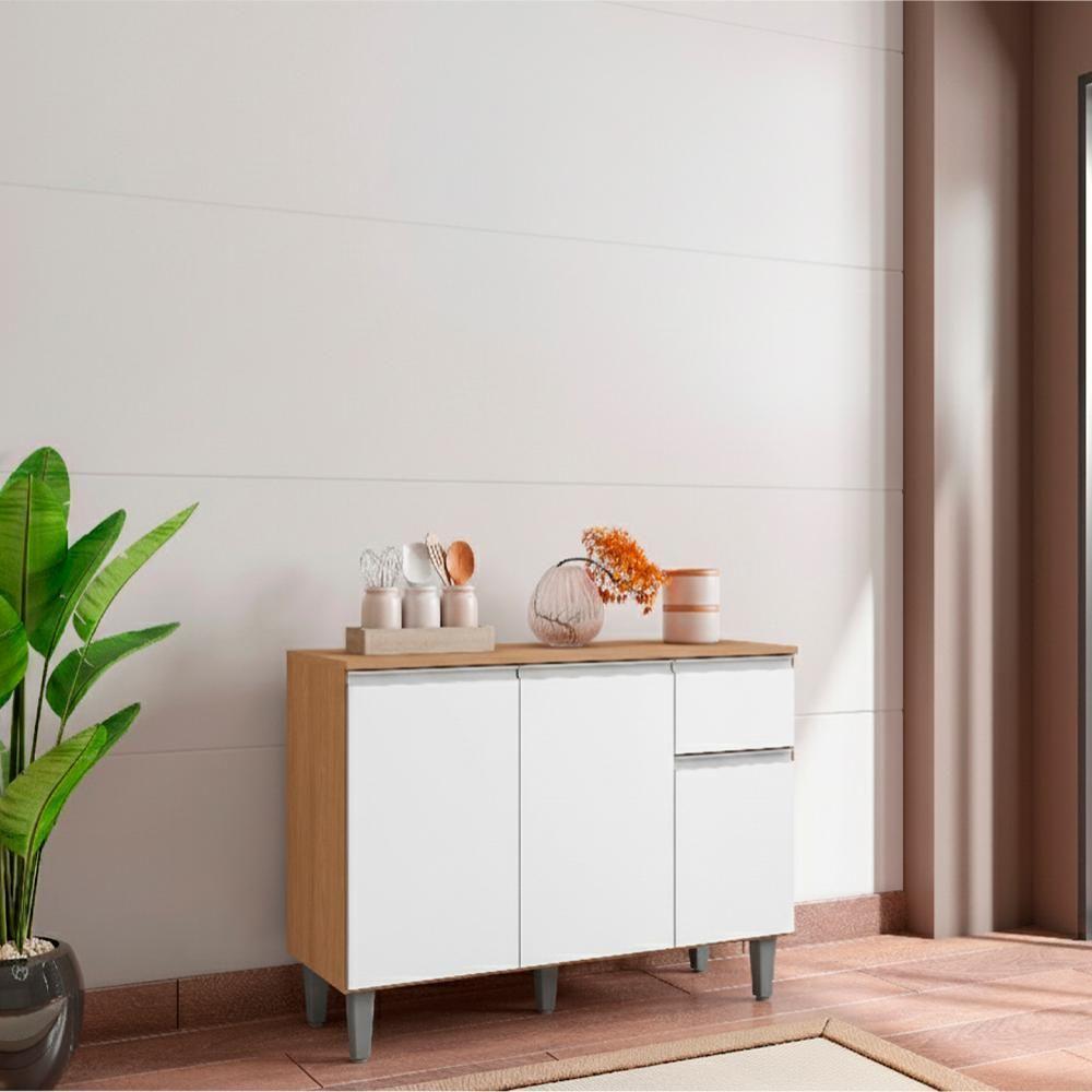 Balcao Com Tampo 105 Cm Vanessa Amendoa Branco Reajl Moveis Amendoa Branco - 6