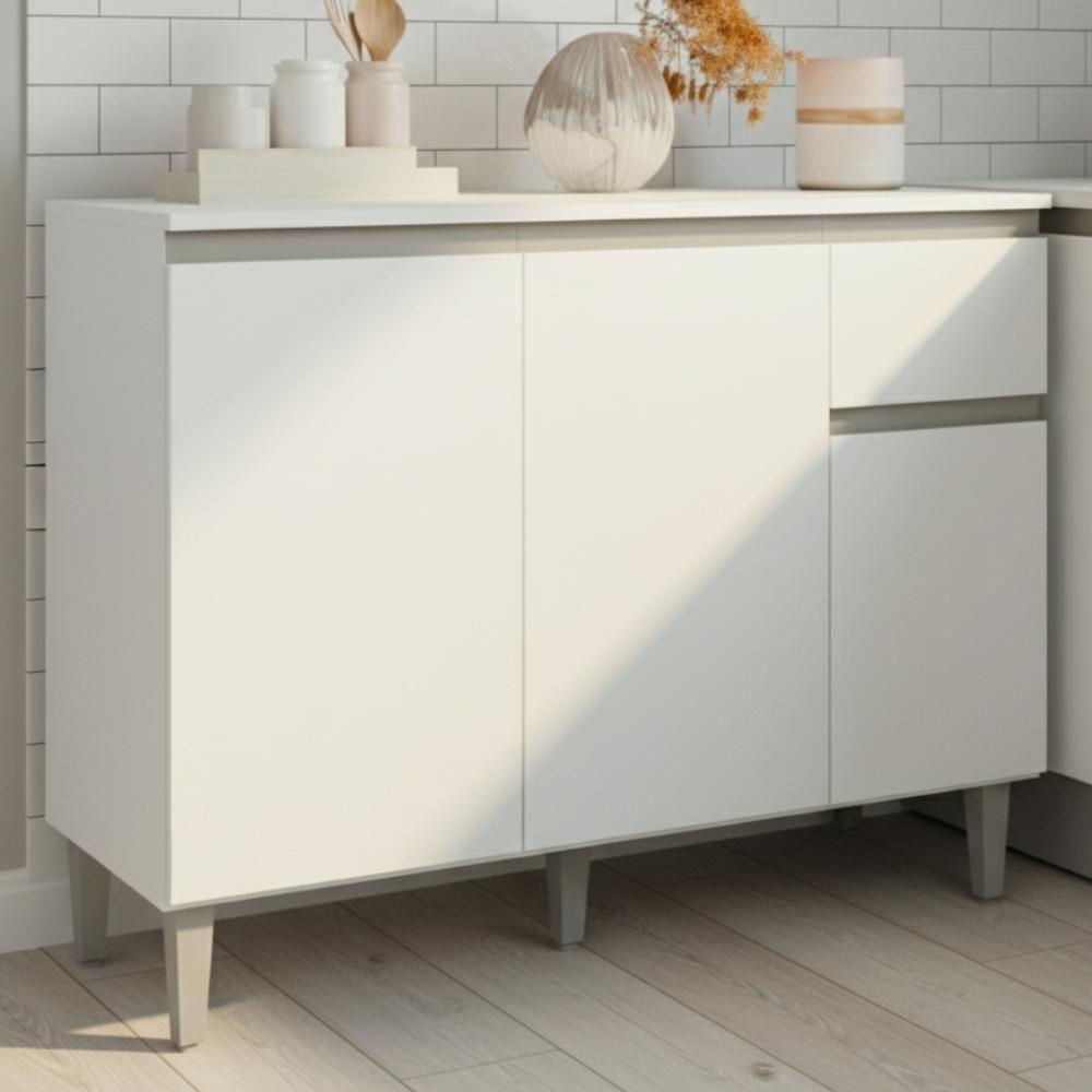 Balcao Com Tampo 105 Cm Vanessa Branco Reajl Moveis Branco - 2