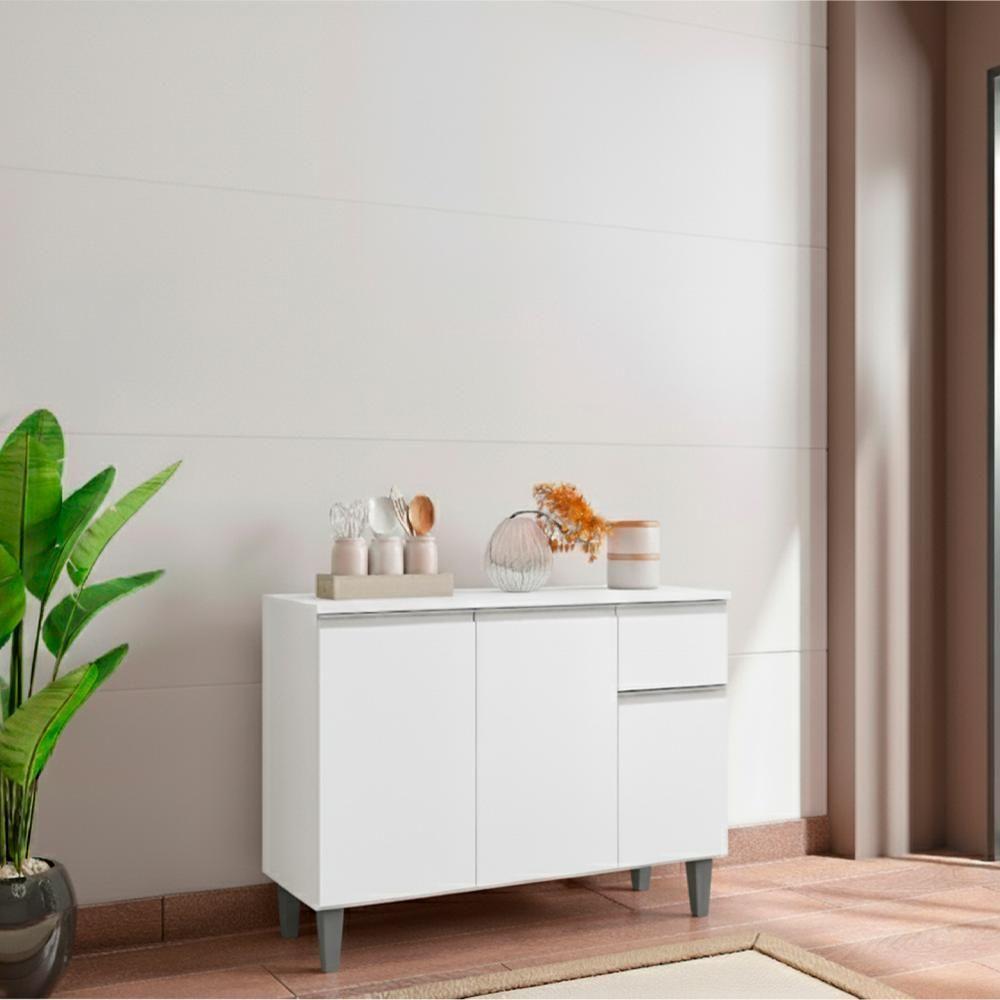 Balcao Com Tampo 105 Cm Vanessa Branco Reajl Moveis Branco - 6