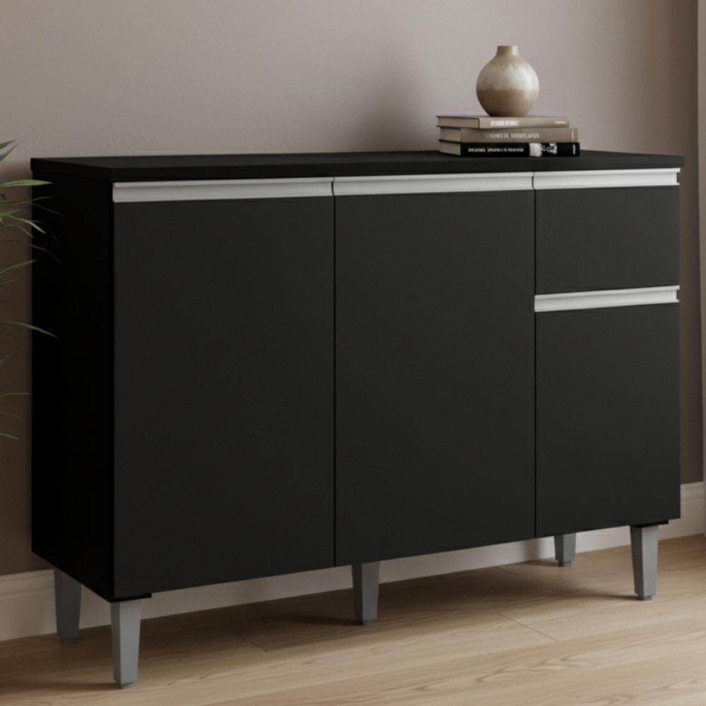 Balcao Com Tampo 105 Cm Vanessa Preto Reajl Moveis Preto - 2