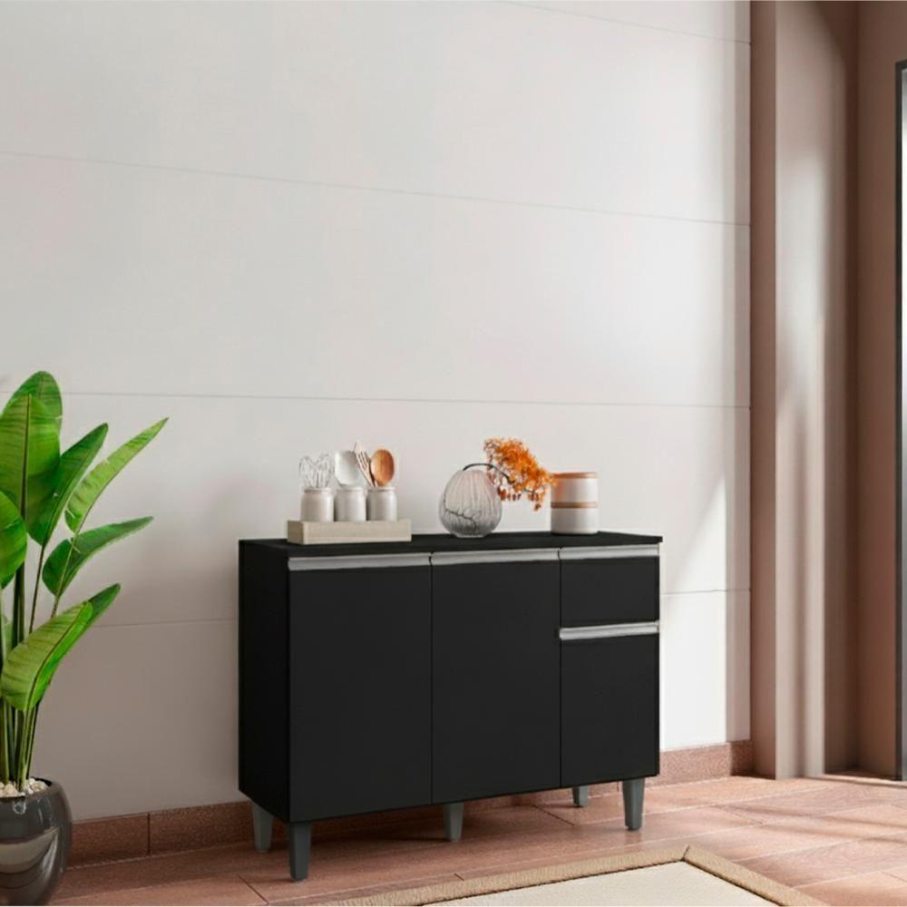 Balcao Com Tampo 105 Cm Vanessa Preto Reajl Moveis Preto - 6