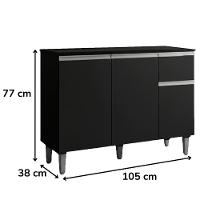 Balcao Com Tampo 105 Cm Vanessa Preto Reajl Moveis Preto - 3