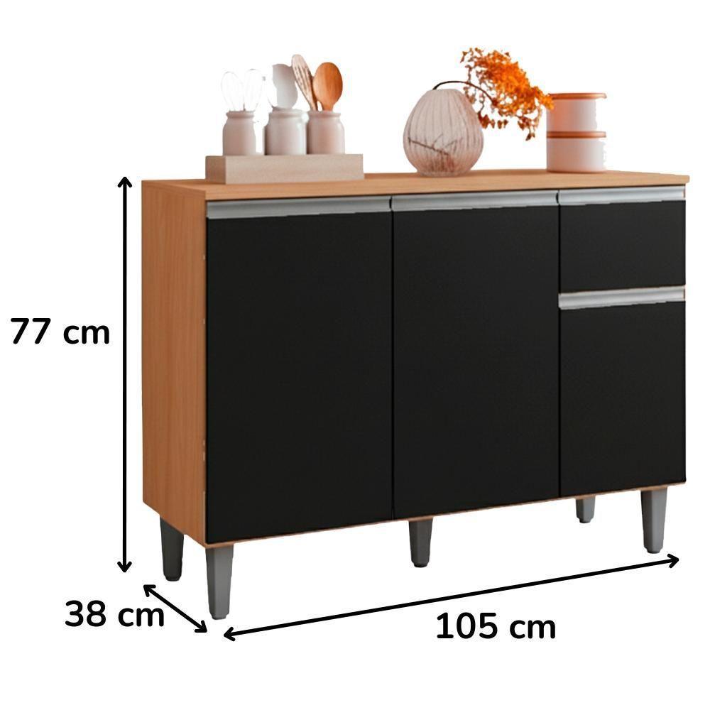 Balcao Com Tampo 105 Cm Vanessa Amendoa Preto Reajl Moveis Amendoa Preto - 3