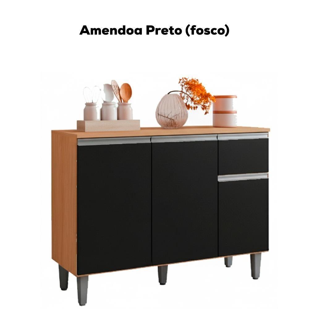 Balcao Com Tampo 105 Cm Vanessa Amendoa Preto Reajl Moveis Amendoa Preto - 4