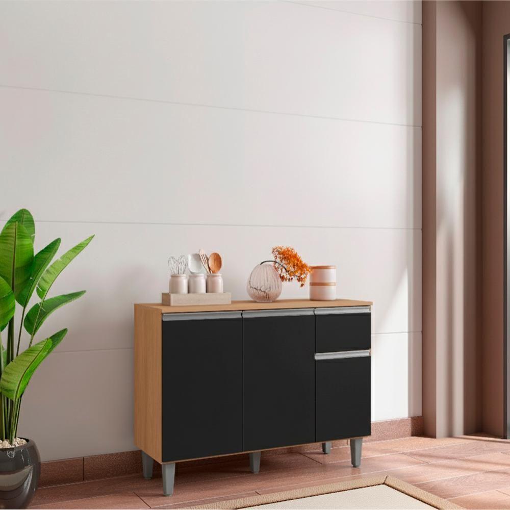 Balcao Com Tampo 105 Cm Vanessa Amendoa Preto Reajl Moveis Amendoa Preto - 6