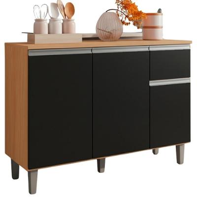 Balcao Com Tampo 105 Cm Vanessa Amendoa Preto Reajl Moveis Amendoa Preto