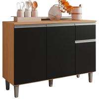 Balcao Com Tampo 105 Cm Vanessa Amendoa Preto Reajl Moveis Amendoa Preto - 1