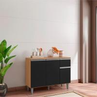 Balcao Com Tampo 105 Cm Vanessa Amendoa Preto Reajl Moveis Amendoa Preto - 6