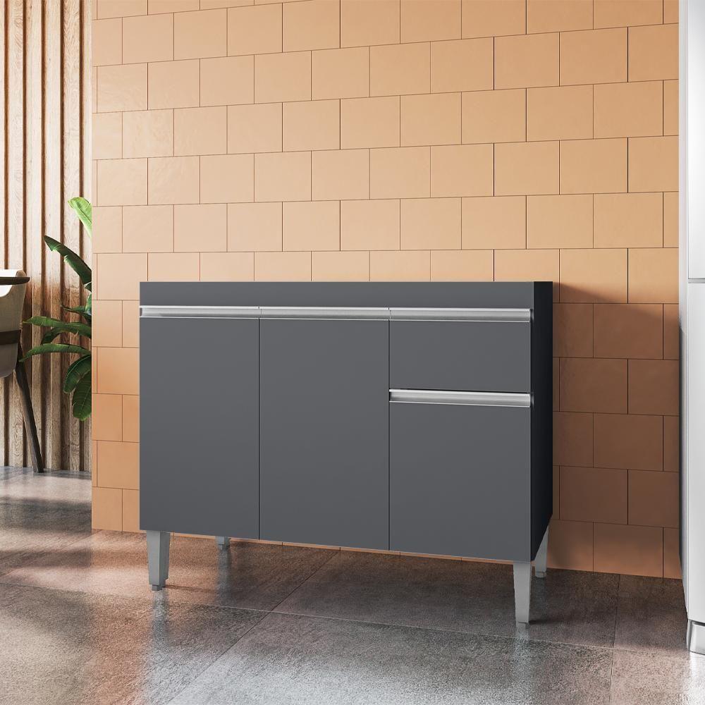 Balcao Para Pia Sem Tampo 95 Cm Tatiane Cinza Reajl Móveis Cinza - 5