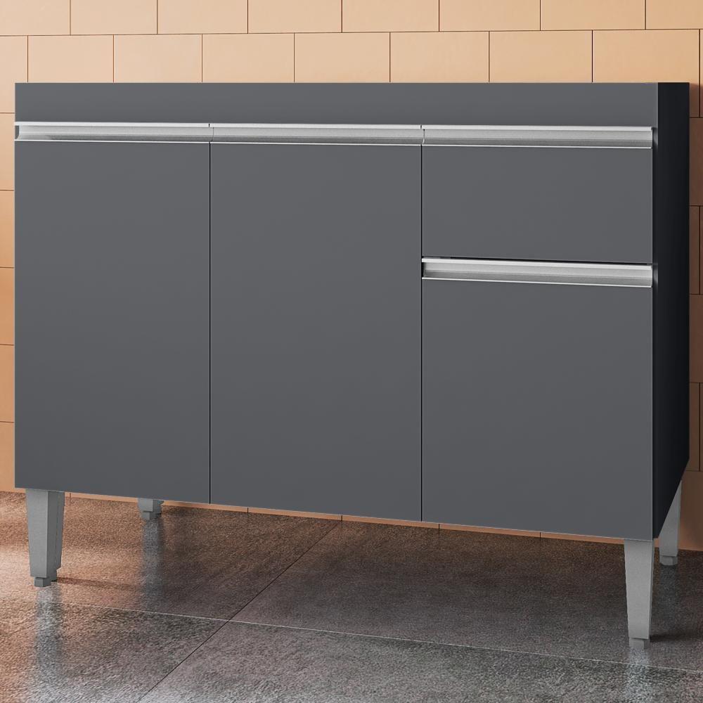 Balcao Para Pia Sem Tampo 95 Cm Tatiane Cinza Reajl Móveis Cinza - 6