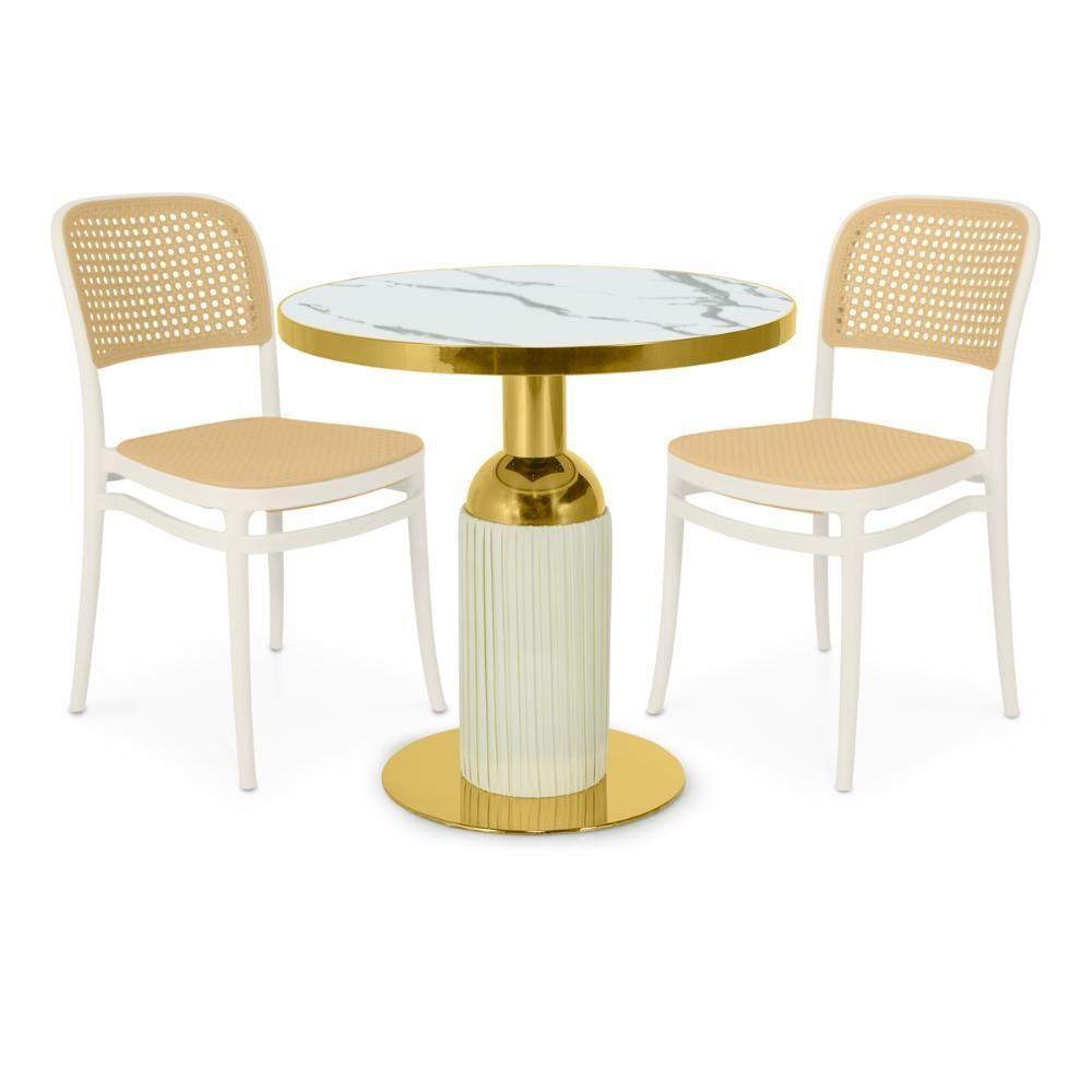 Conjunto Mesa De Jantar Redonda Imperial 70cm Branca Com 2 Cadeiras Roma - Branco - 1