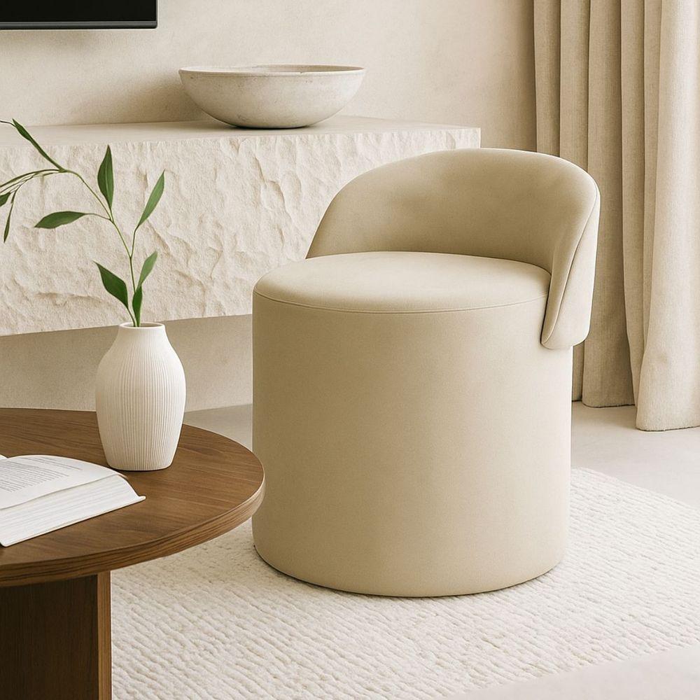 Puff Banco Orgânico Encosto Redondo Sala Estar Quarto Suede Bege - 1