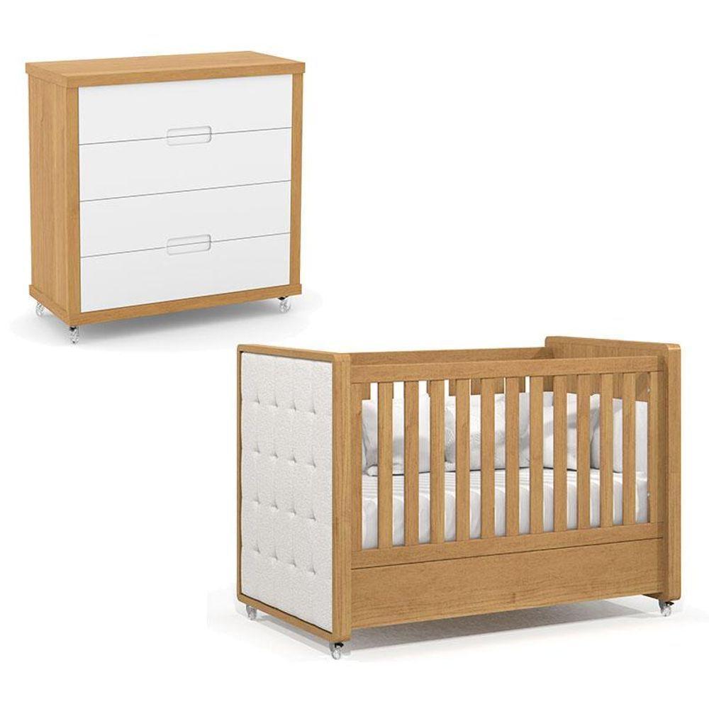 Berço Americano Com Capitonê New Boucle E Cômoda Gaveteiro Infantil Tutto New Freijó - Matic - 1