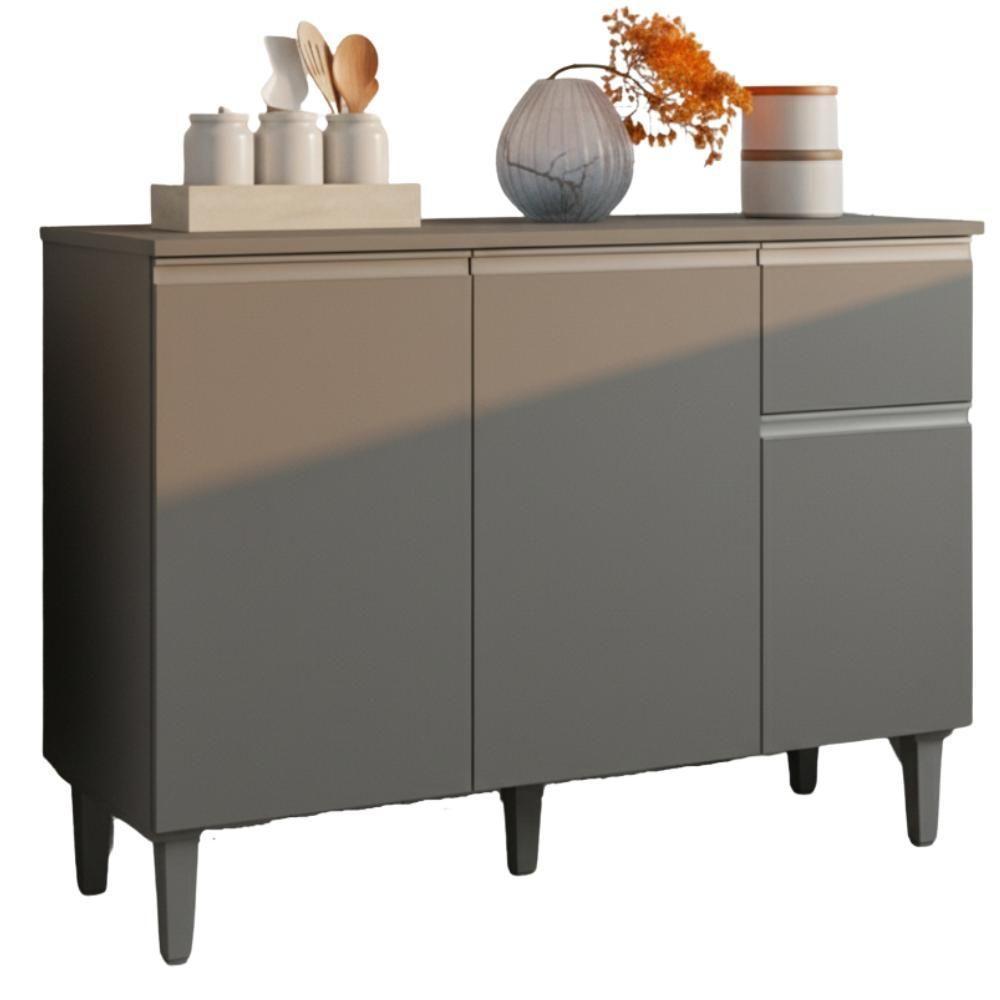 Balcao Com Tampo 105 Cm Vanessa Cinza Reajl Moveis Cinza - 1