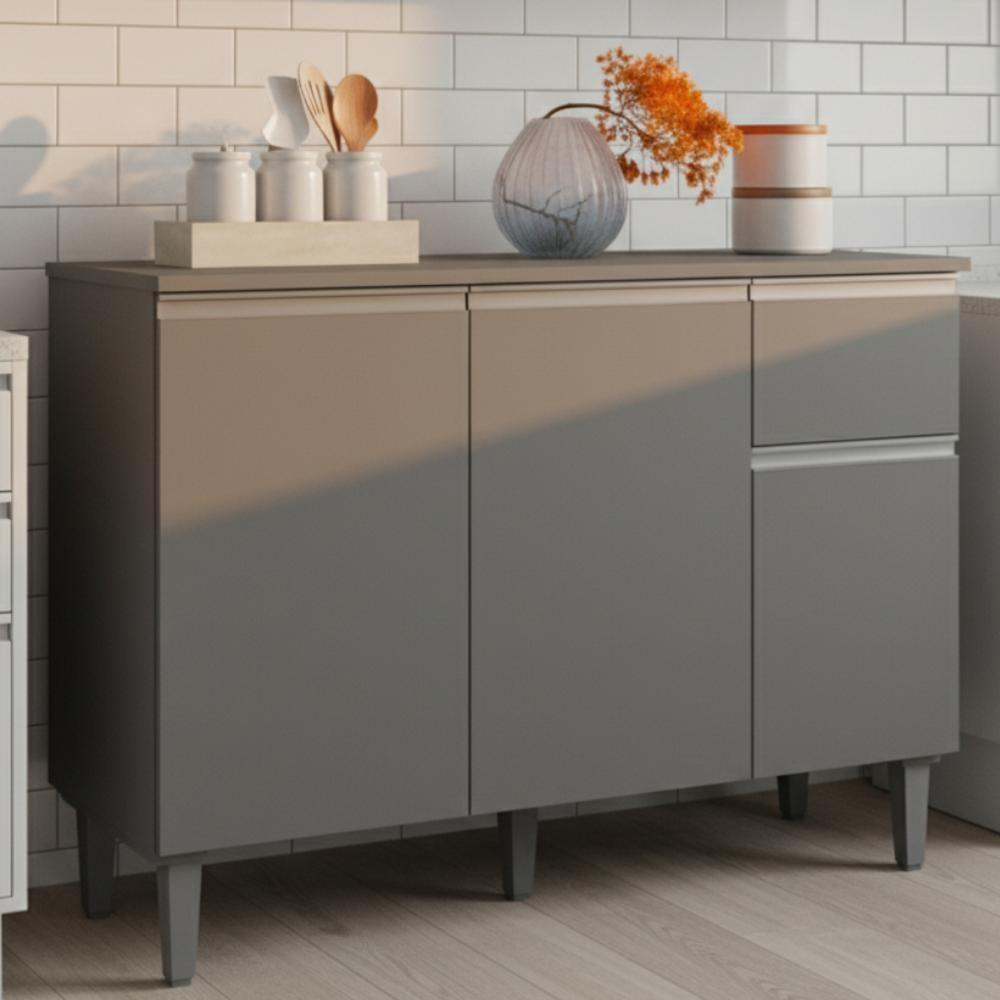 Balcao Com Tampo 105 Cm Vanessa Cinza Reajl Moveis Cinza - 2