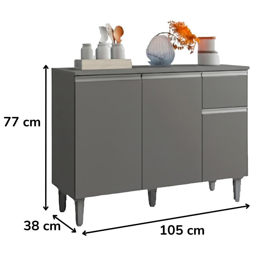 Balcao Com Tampo 105 Cm Vanessa Cinza Reajl Moveis Cinza - 3