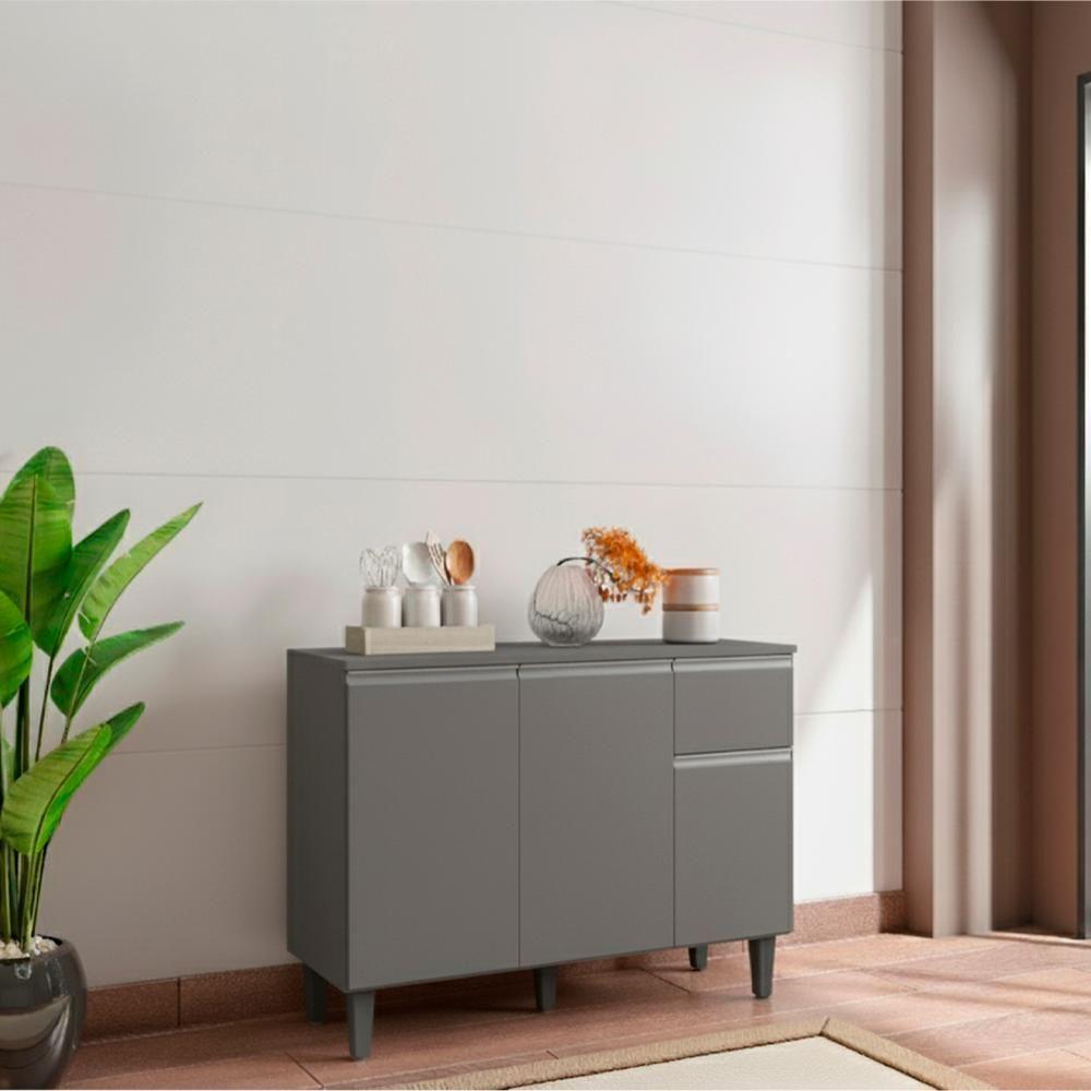 Balcao Com Tampo 105 Cm Vanessa Cinza Reajl Moveis Cinza - 6