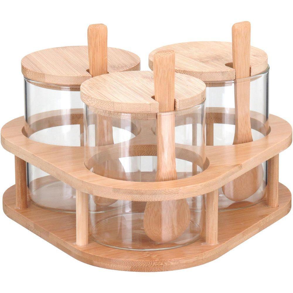 Table Porta Condimento 11X20X20Cm Borosilicato Transp 3Pç Com Suporte - 1