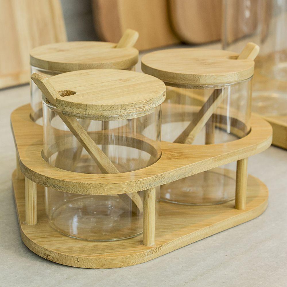 Table Porta Condimento 11X20X20Cm Borosilicato Transp 3Pç Com Suporte - 2