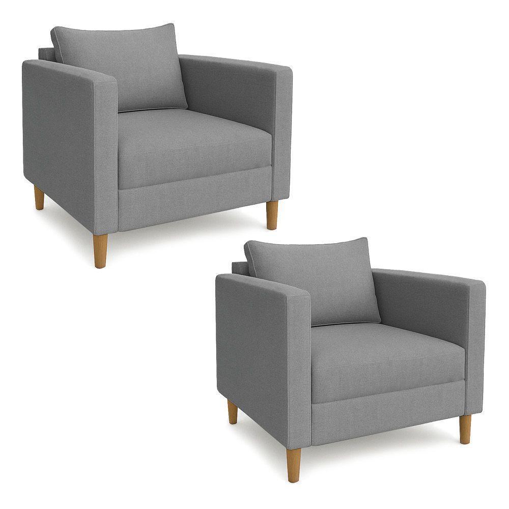 Kit 2 Poltronas Decorativa Helena Linho Cinza Dal Poz Estofados - 1