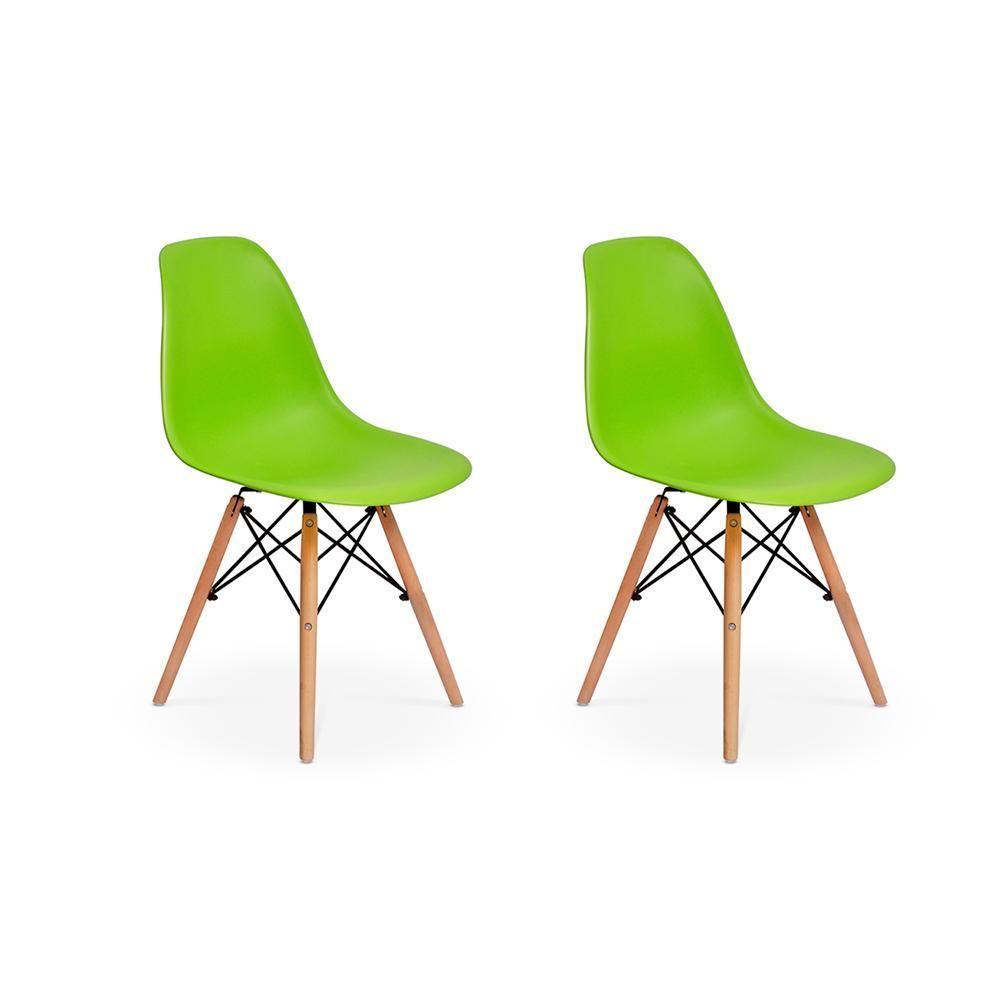 Conjunto 2 Cadeiras Charles Eames Eiffel Wood Base Madeira Verde - 1
