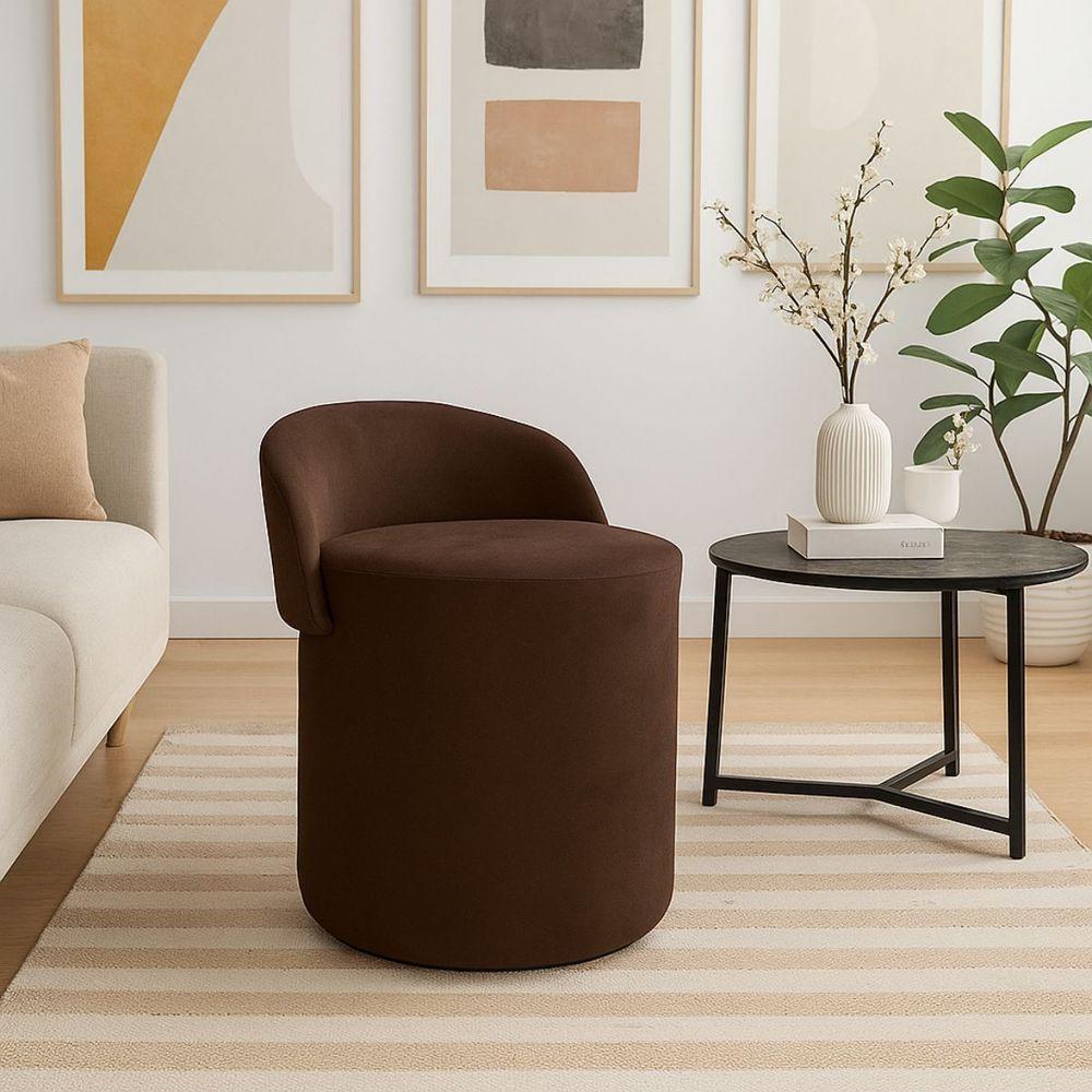 Puff Encosto Confortável Sala Estilo Moderno Redondo Suede Marrom - 2