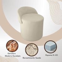 Puff Banco Orgânico Encosto Redondo Sala Estar Quarto Suede Cinza Escuro