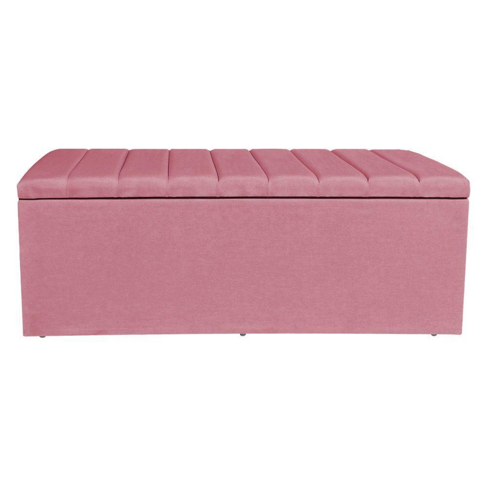 Calçadeira Baú Casal Queen 1,60m Londres Veludo Rosa Dal Poz Estofados - 3