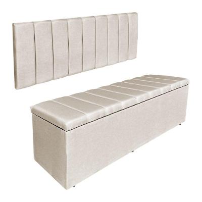 Kit Cabeceira Painel E Calçadeira Baú Solteiro 0,90m Londres Suede Bege Dal Poz Estofados